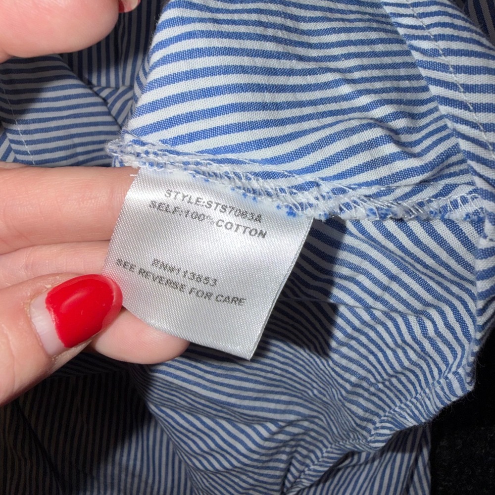 Blue White Striped Ruched Asymmetrical Midi Skirt Lagenlook Euro style M - Picture 9 of 10